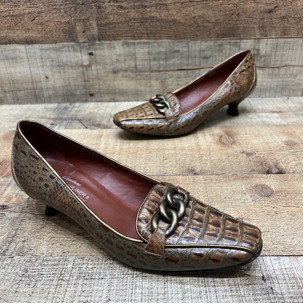 Donald J Pliner Couture Womens Brown Croc Print Leather Classic Heels Size 7.5 M